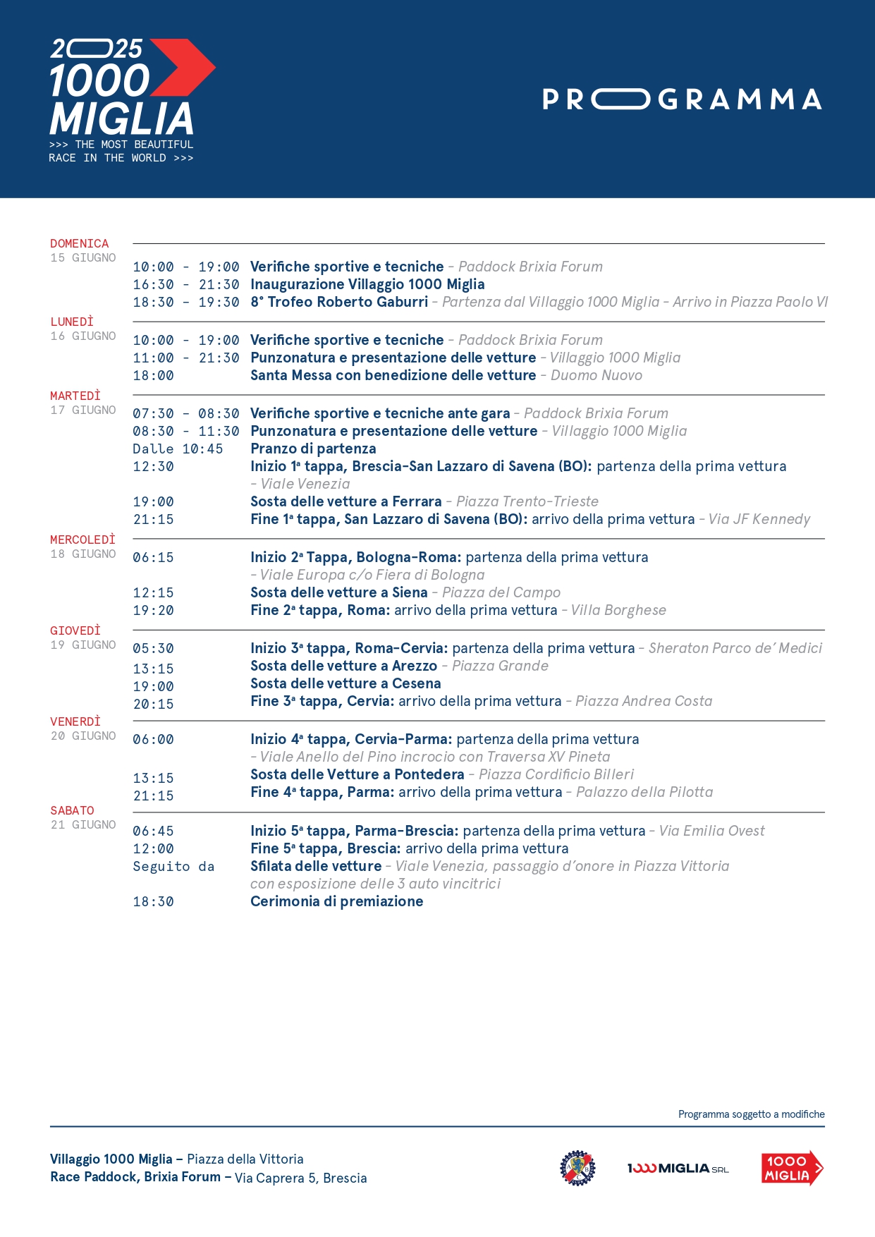 Programma 1000 Miglia 2025