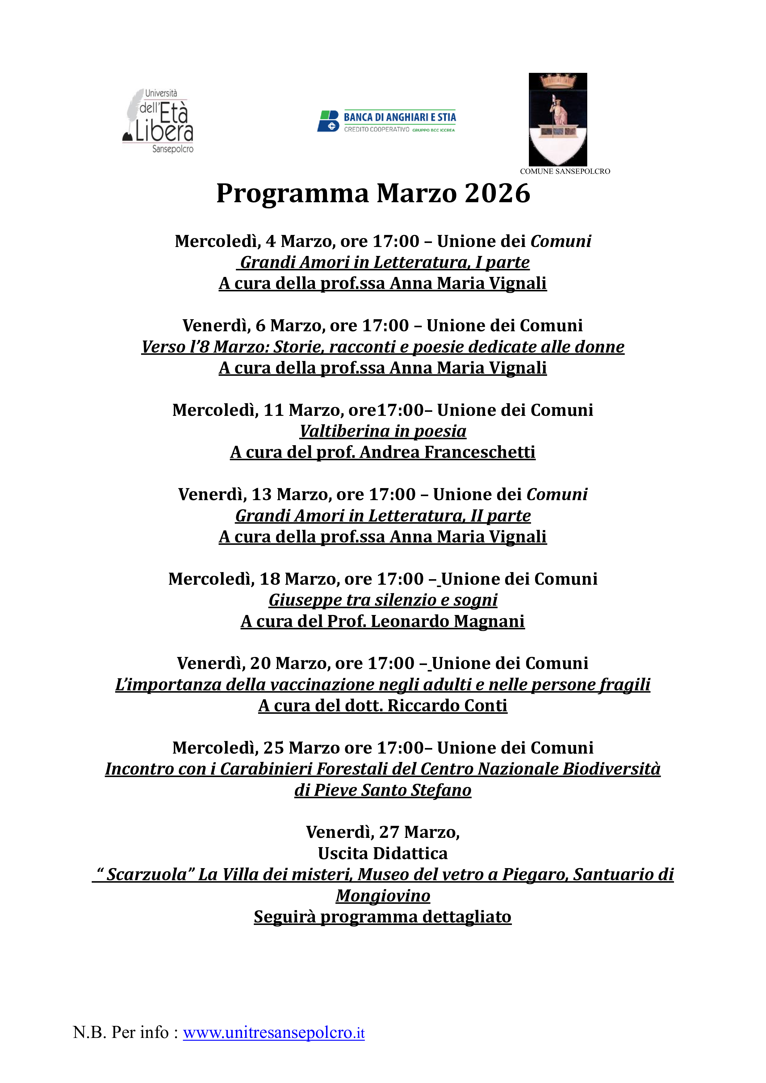 Programma marzo 2026
